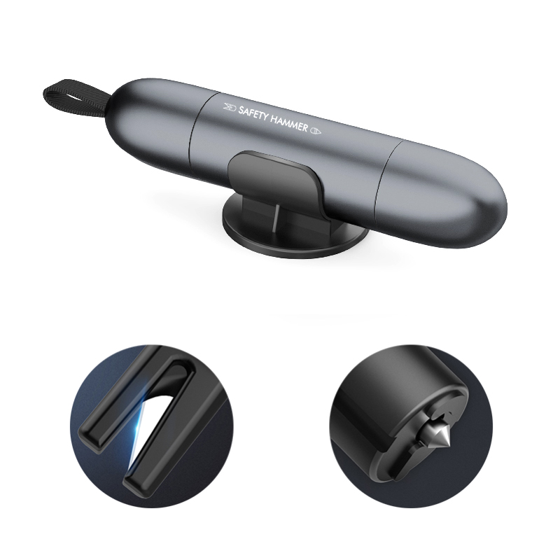 

2 In 1 Mini Safety Hammer Notfallfenster Glasbrecher Multifunktions-Sicherheitsgurtschneider Portable Escape-Escape-Tool Für Auto - Grau