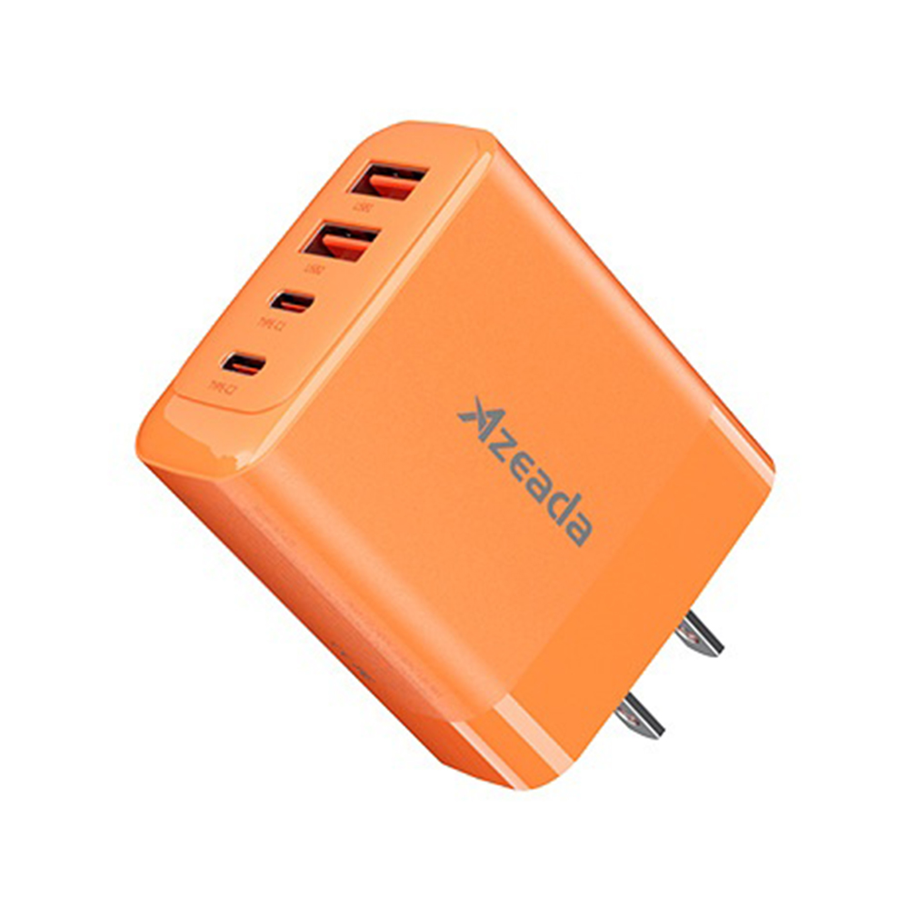 AZEADA 65W GaN Fast Charger 2 USB-A + 2 USB-C Charging Adapter for Laptop Tablet Smartphone - US Plug/Orange