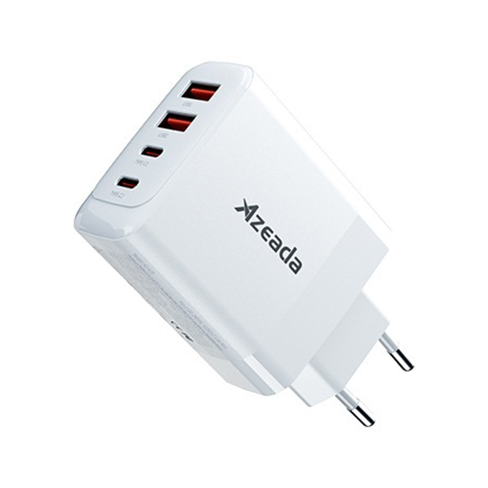 AZEADA 65W GaN Fast Charger 2 USB-A + 2 USB-C Charging Adapter for Laptop Tablet Smartphone - EU Plug/White