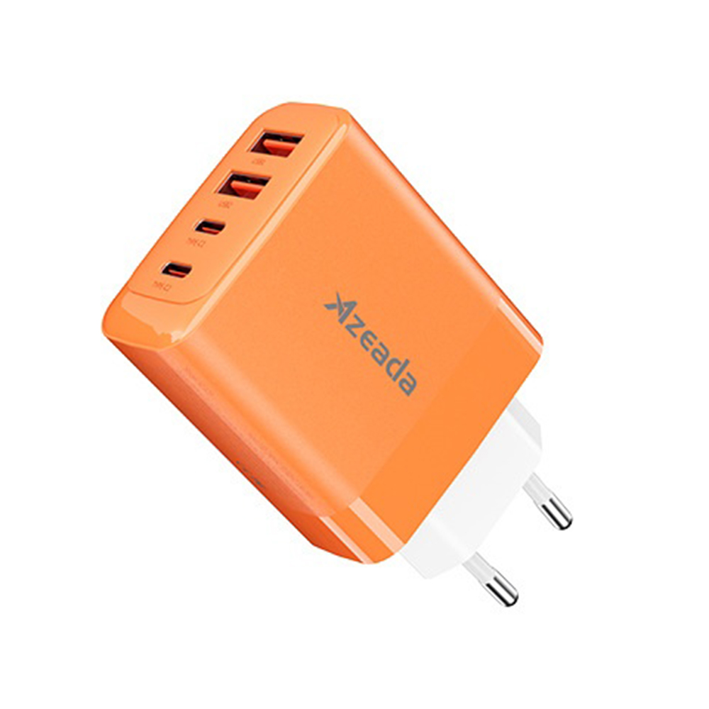 AZEADA 65W GaN Fast Charger 2 USB-A + 2 USB-C Charging Adapter for Laptop Tablet Smartphone - EU Plug/Orange