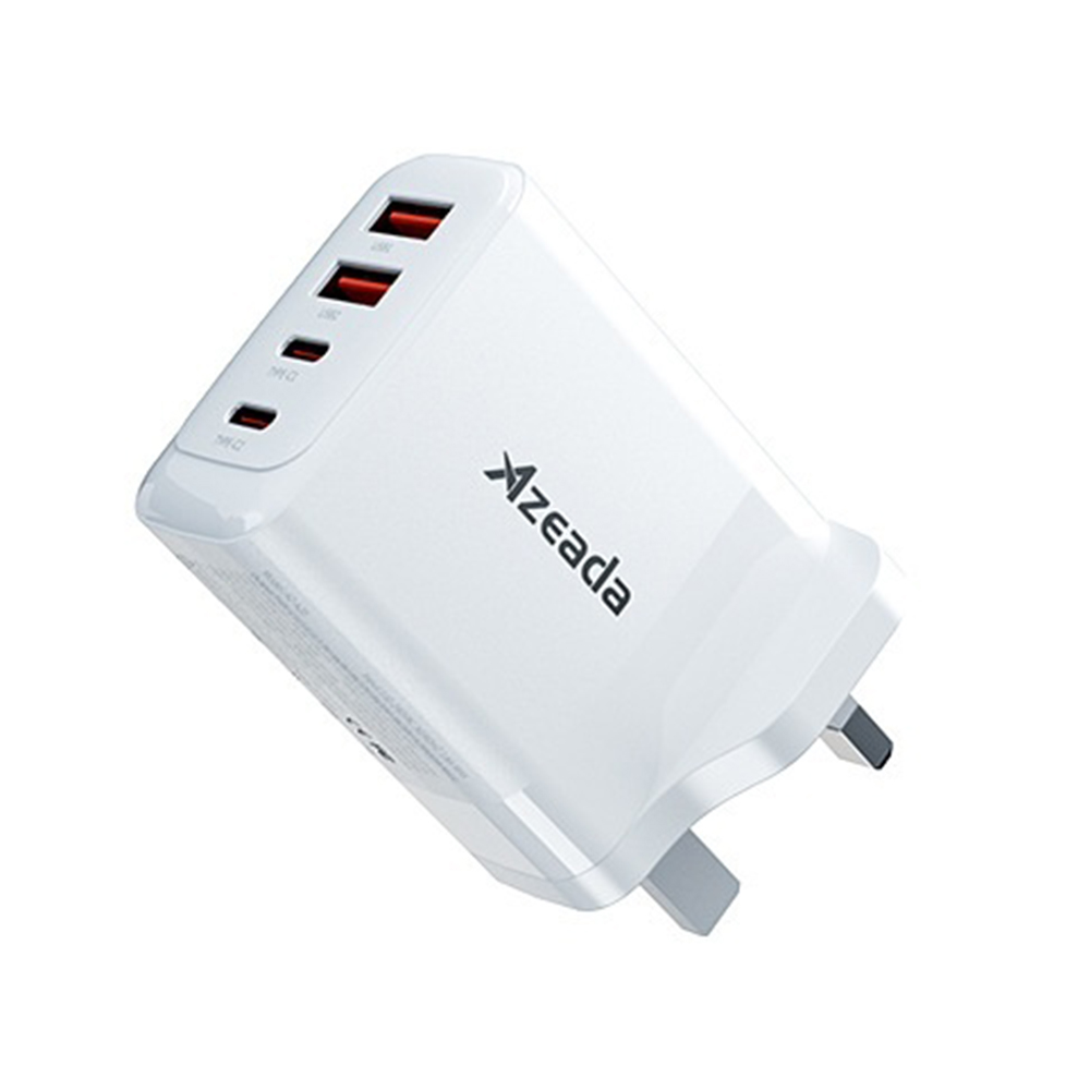 AZEADA 65W GaN Fast Charger 2 USB-A + 2 USB-C Charging Adapter for Laptop Tablet Smartphone - UK Plug/White