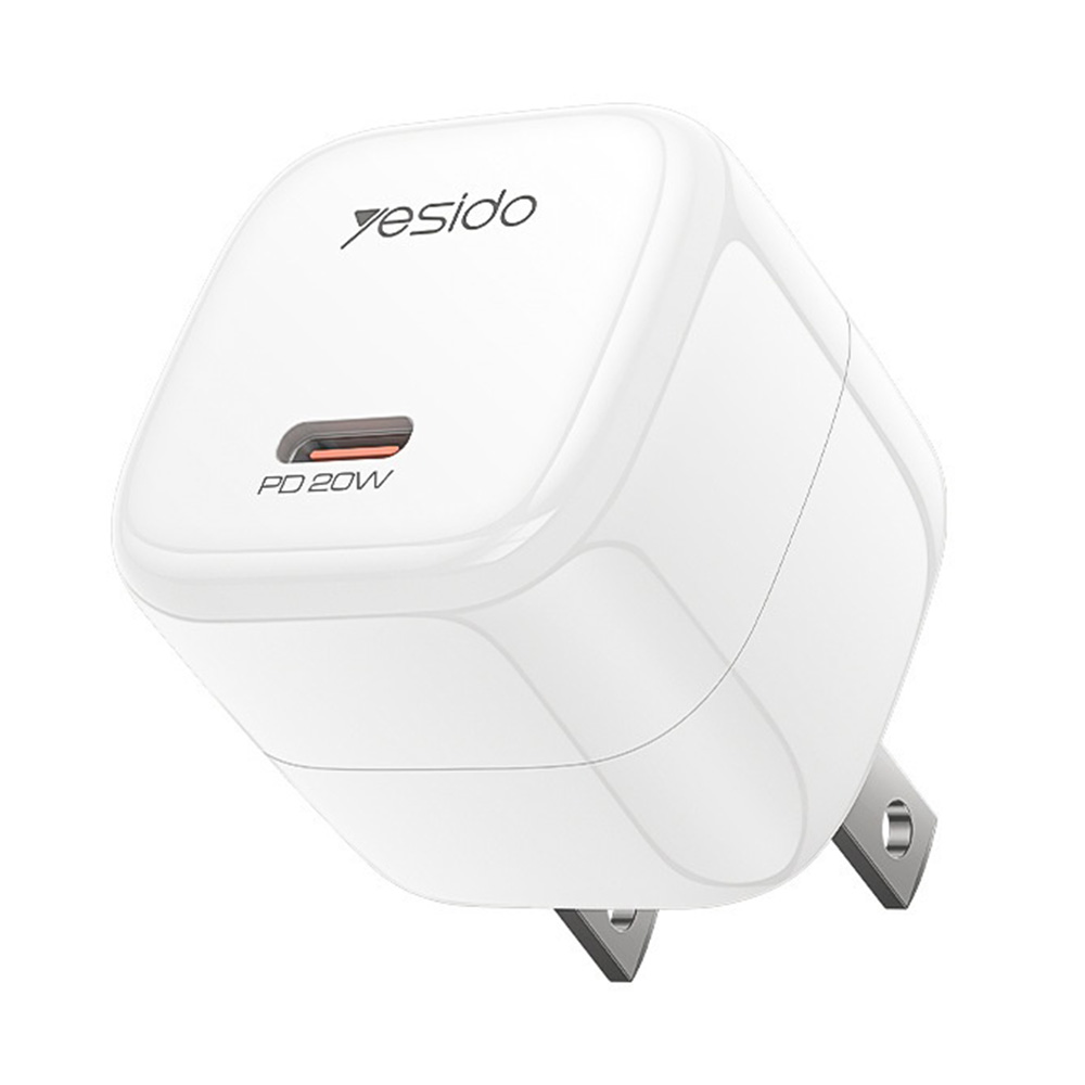 YESIDO YC15U PD 20W Fast Charging USB-C Single Port Charger Mini Cube GaN Power Adapter - White/US Plug