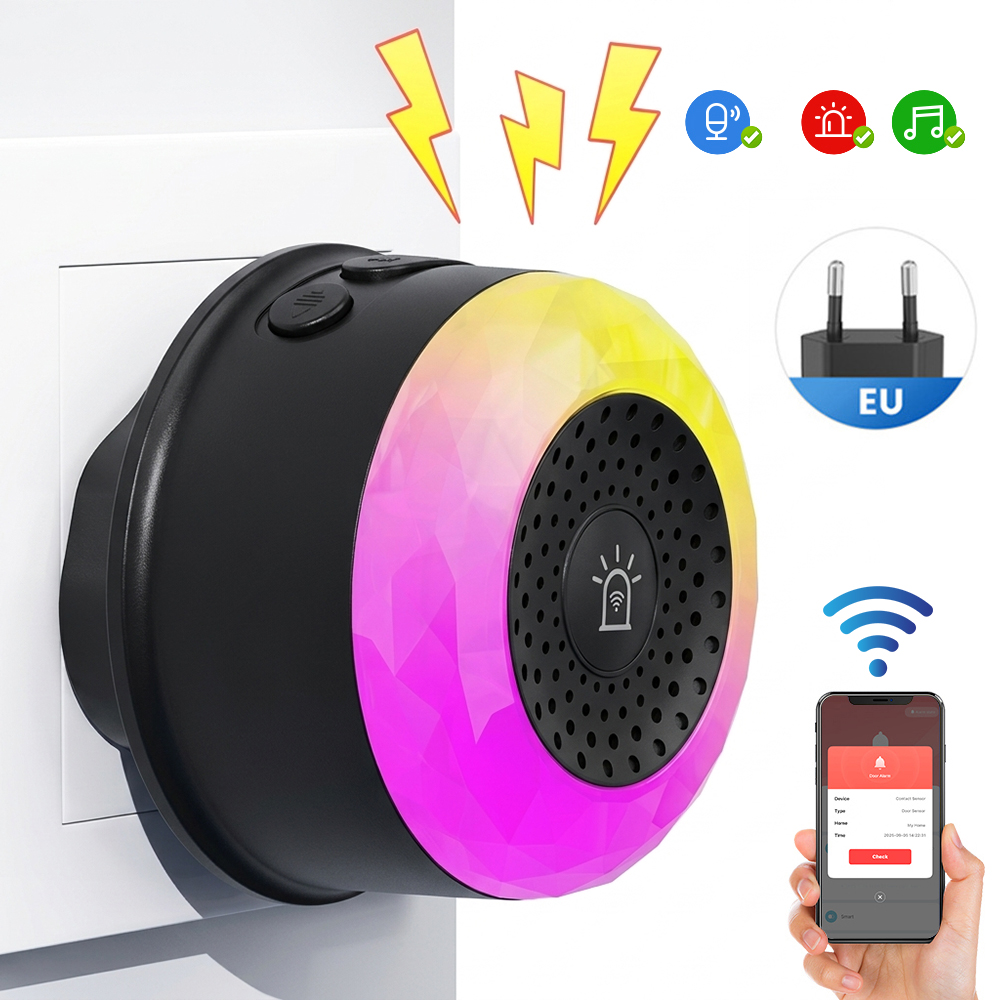 MG-BJQ001 WiFi Smart Siren Alarm Voice Control CO VOC PIR Motion Sensor Security Alarm Sensor with 24 Scene Protection - Black  /  EU Plug