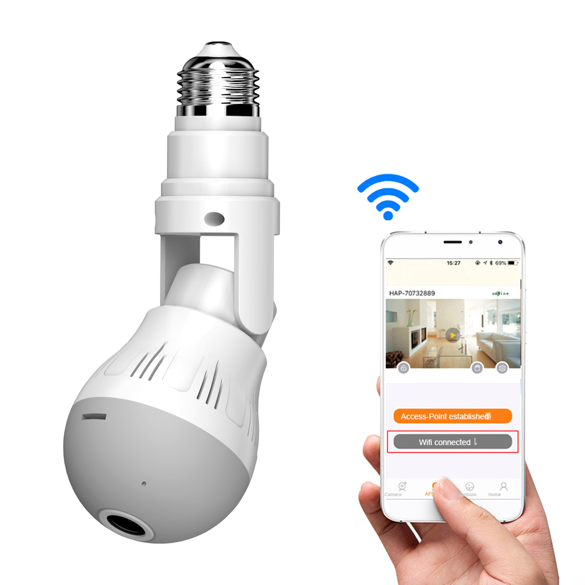 

V380 D2 2-MP 360 ° Panoramic CCTV CCTV Security Security Spy Камера Лампочка