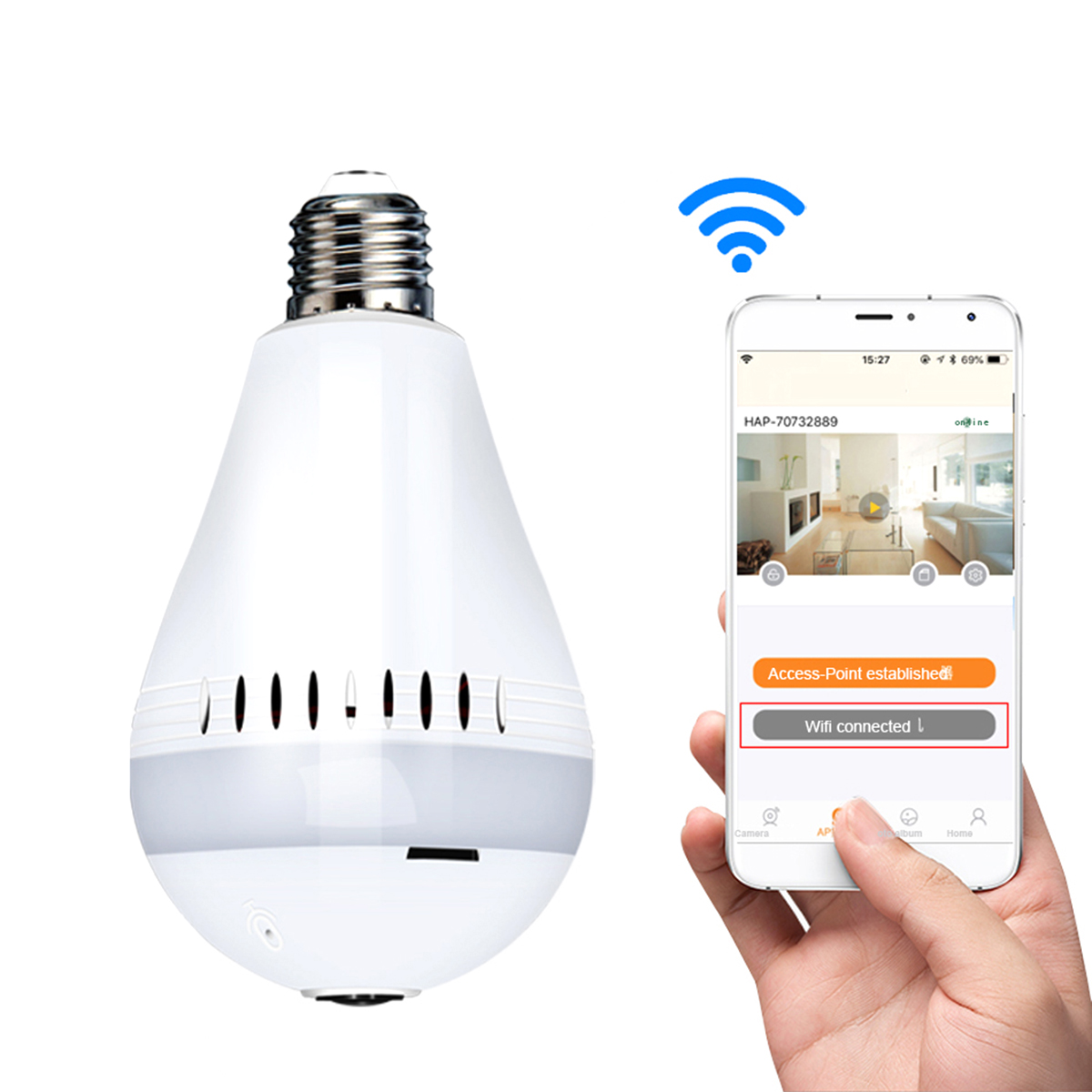 

V380 D3 2-MP 360 ° Светальная Лампочка Для Лампочки Wi-Fi Безопасность Мониторы Камеры Поддержки VR HOLMOON