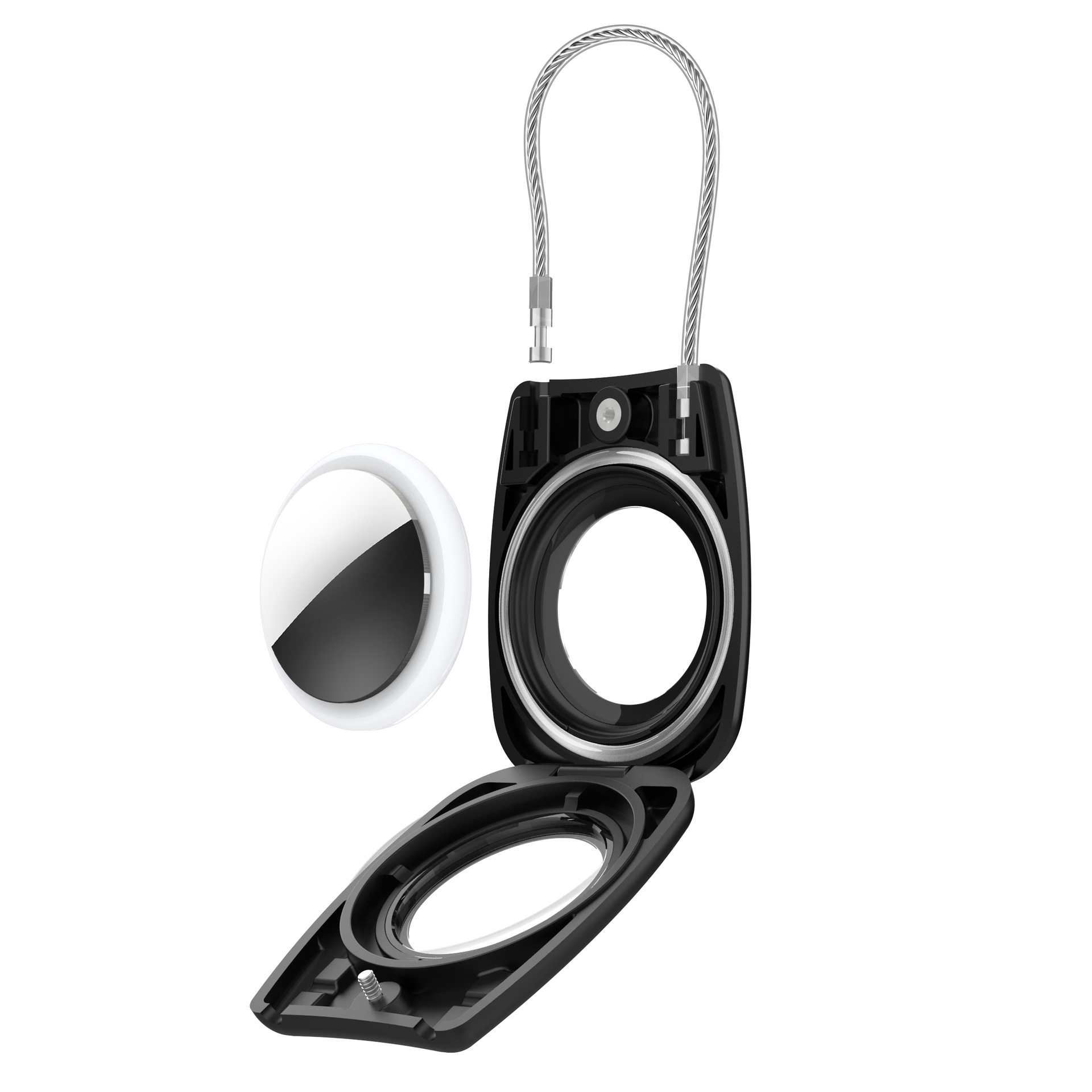 CP12 For Apple AirTag Case Hard PC Anti-Lost Tracker Protective Cover with Steel Wire Safety Lock - Black