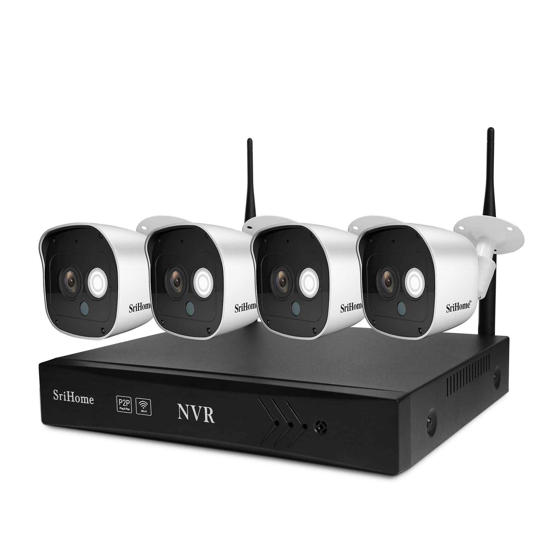 

SRIHOME 2MP Mini Network Video Recorder 1080P Outdoor Waterproof 4 Channel NVR Wireless Kit Surveillance Security System - US Plug