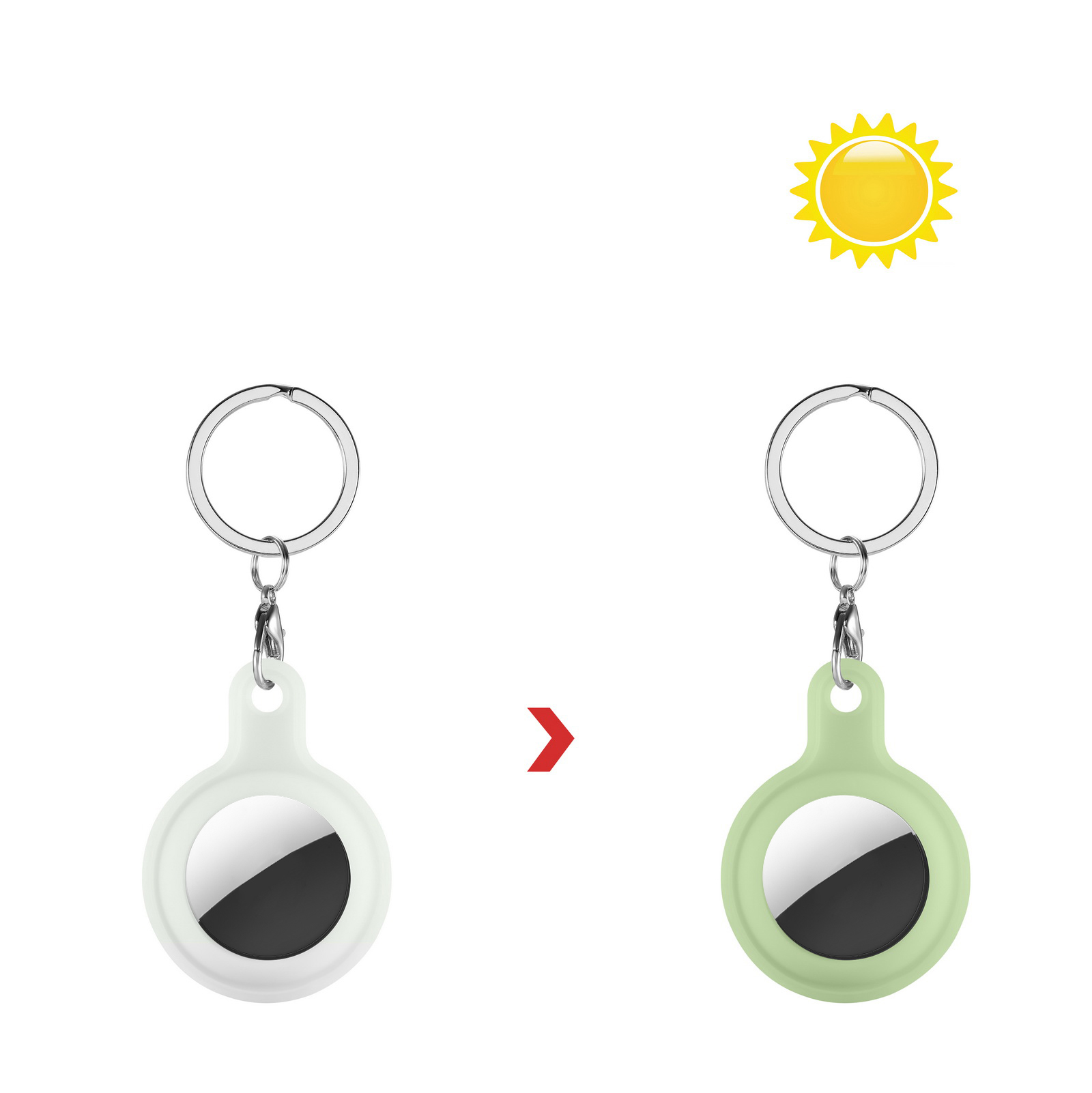 

Color Changing Silicone Protective Cover Case with Keychain for Apple AirTags - Transparent to Mint Green, AirTag