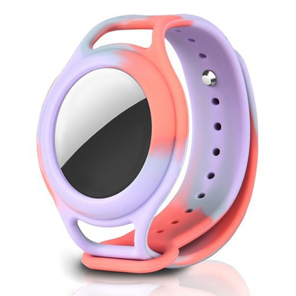 

Kid Locator Tracker Watch Band Style Protective Case for Apple AirTag, Camouflage Silicone Cover Bracelet - Camouflage Purple, AirTag