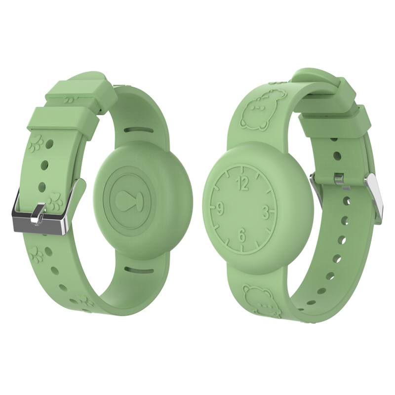Protective Case for Apple AirTag Anti-Lost Tracker Number Design Waterproof Silicone Wristband - Matcha Green