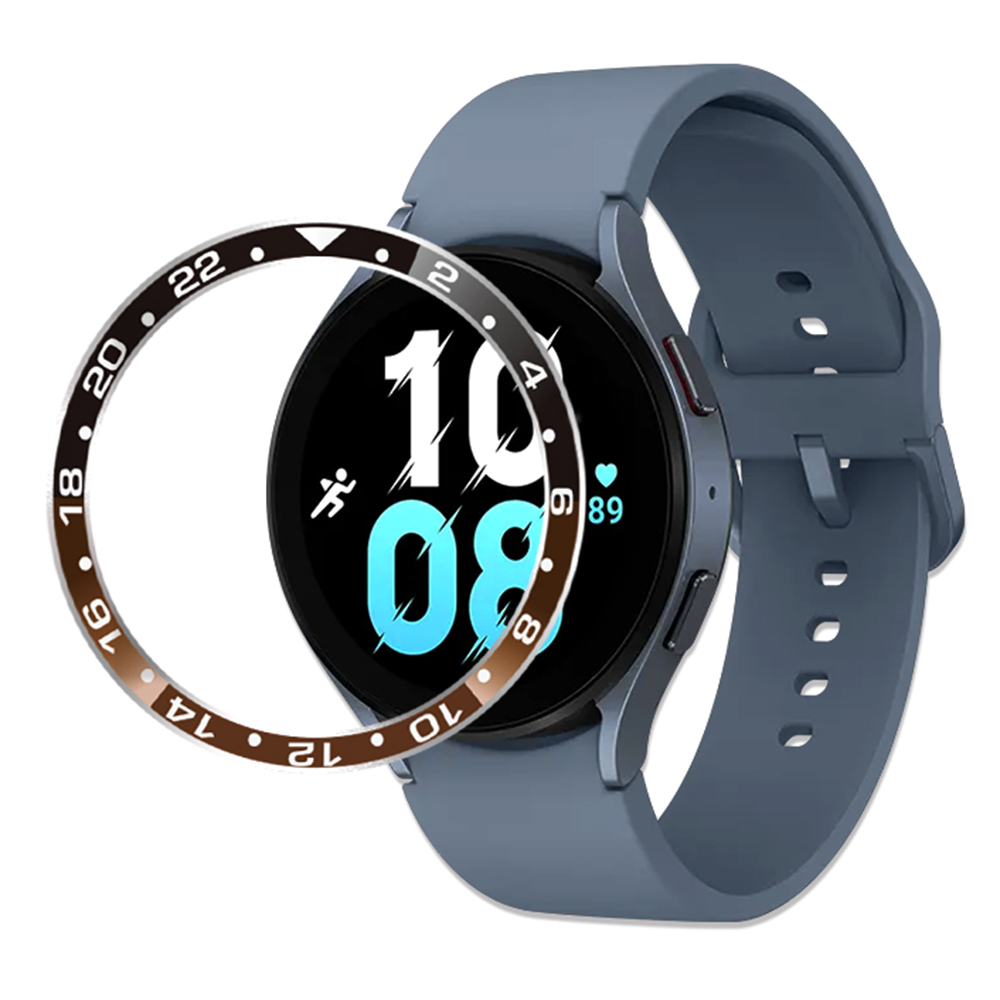 

Für Samsung Galaxy Watch 5 / 4 44mm Metal Watch Bonel Dual-color Smart Watch Protective Ring Adhäsive Abdeckung (typ B) - Schwarz+braun, Galaxy Watch 5 44mm