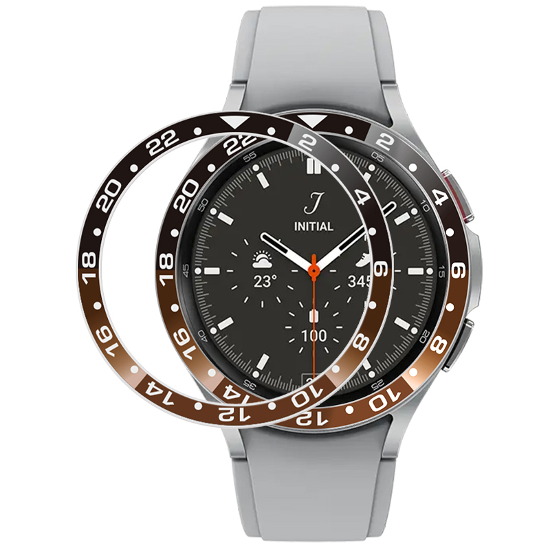

Für Samsung Galaxy Watch4 Classic 46mm Lünette Ring Dual-color Metal Watch Lünette Kleberrahmenringabdeckung (typ B) - Schwarz+braun, Samsung Galaxy Watch4 Classic 46mm