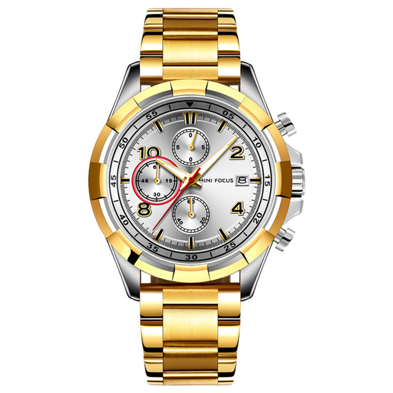 

MINI FOCUS Men's Luminous Waterproof Stainless Steel Band Business Watch - Gold/Silver