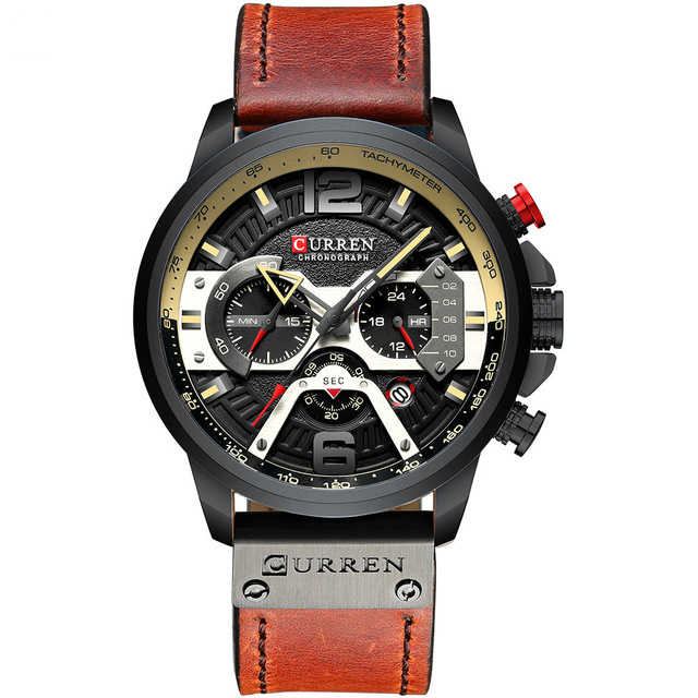 

CURREN Men's Watch Sports Watch Waterproof Wristwatch Casual Leather Strap Watch - Khaki