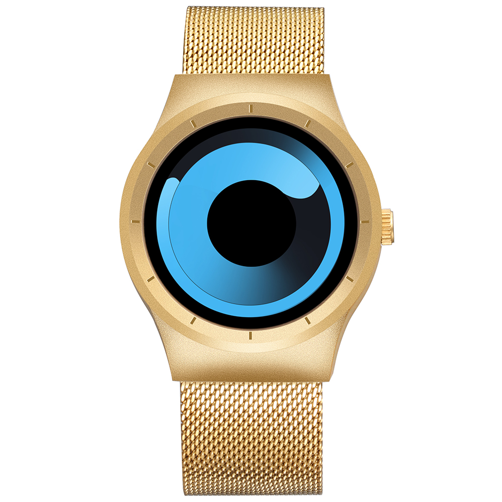 

SKONE Creative Men's Watch Wrist Watch Stainless Steel Mesh Strap Fashionable Watch Cool Swirl Design Watch - Gold/Blue