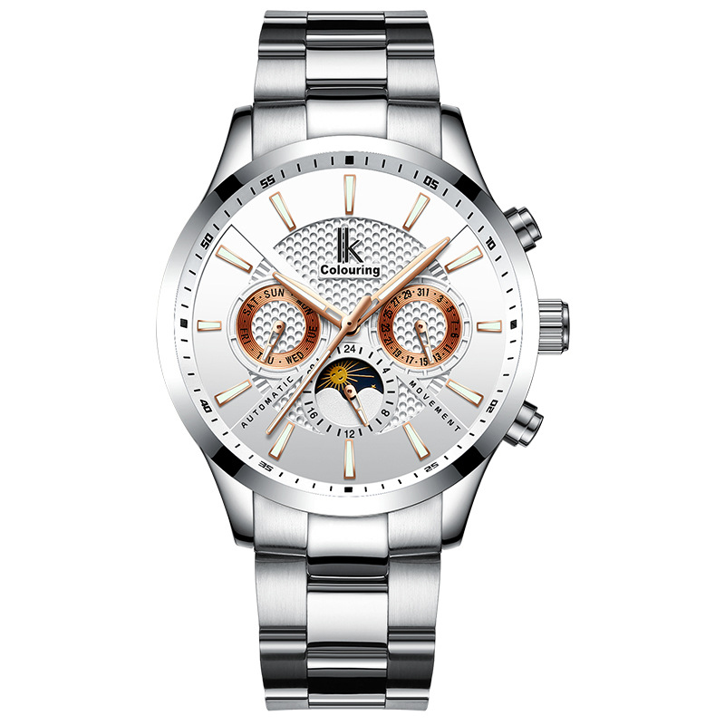 

IKCOLOURING Waterproof Men Luminous Mechanical Movement Watch Steel Band - Silver