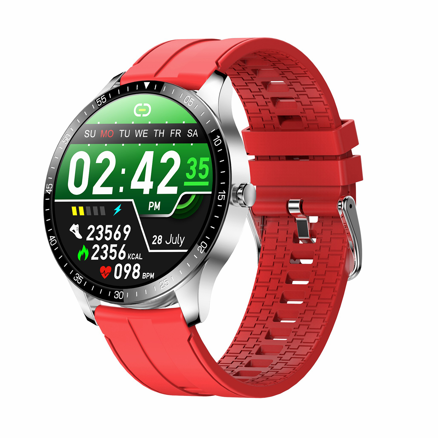 

LEMONDA SMART S80 1.28-Inch Full Touch Waterproof Health Monitoring Smart Watch - Red/Silicone