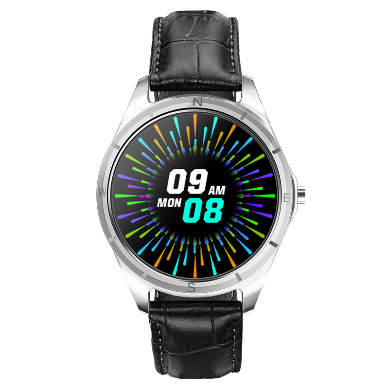 

K20 IP67 Waterproof Bluetooth Smart Watch Fitness Tracker Heart Rate Monitor - Black Leather Band/Silver Case