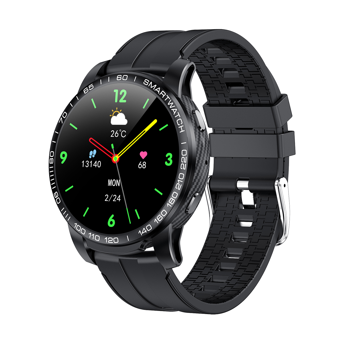 

GW20 1.3-inch HD Full Touch Round Screen Bluetooth Call Waterproof Sports Smart Watch - Black
