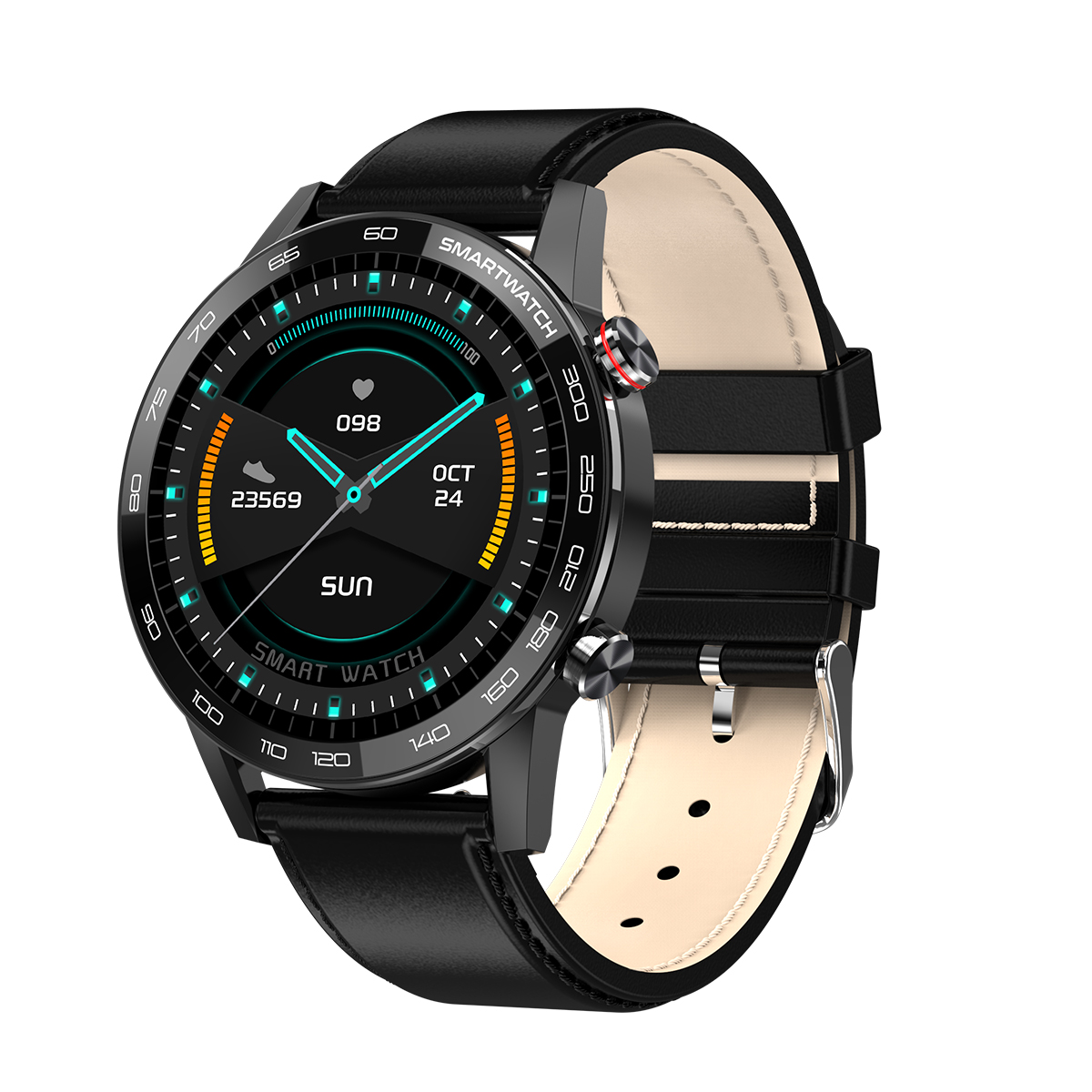 

L16 Sport Smart Watch Reading ECG Артериальный Давление / Кислородный Монитор IP68 Водонепроницаемый Наручные Часы - Черная Кожа