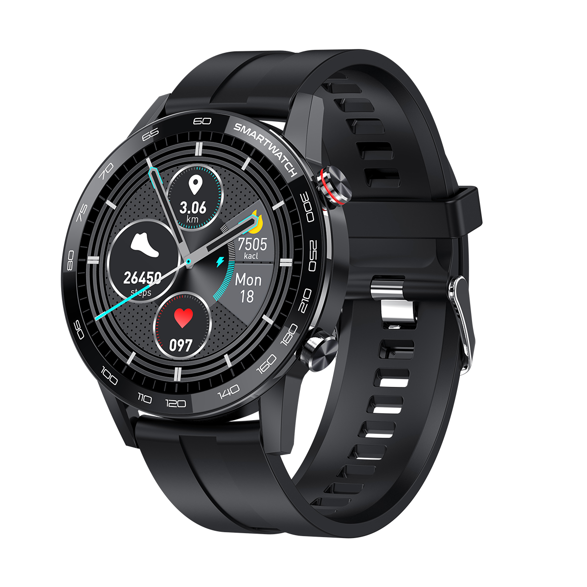

L16 Sport Smart Watch Heart Rate ECG Blood Pressure/Oxygen Monitor IP68 Waterproof Wristwatch - Black Silicone