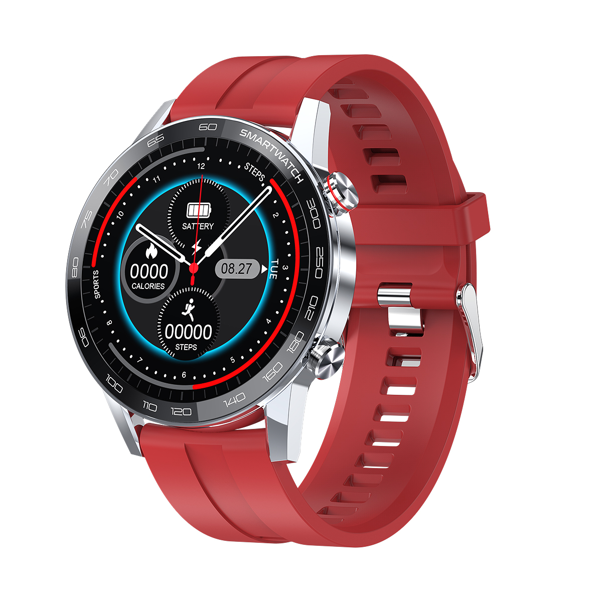 

L16 Sport Smart Watch Heart Rate ECG Blood Pressure/Oxygen Monitor IP68 Waterproof Wristwatch - Silver / Red Silicone