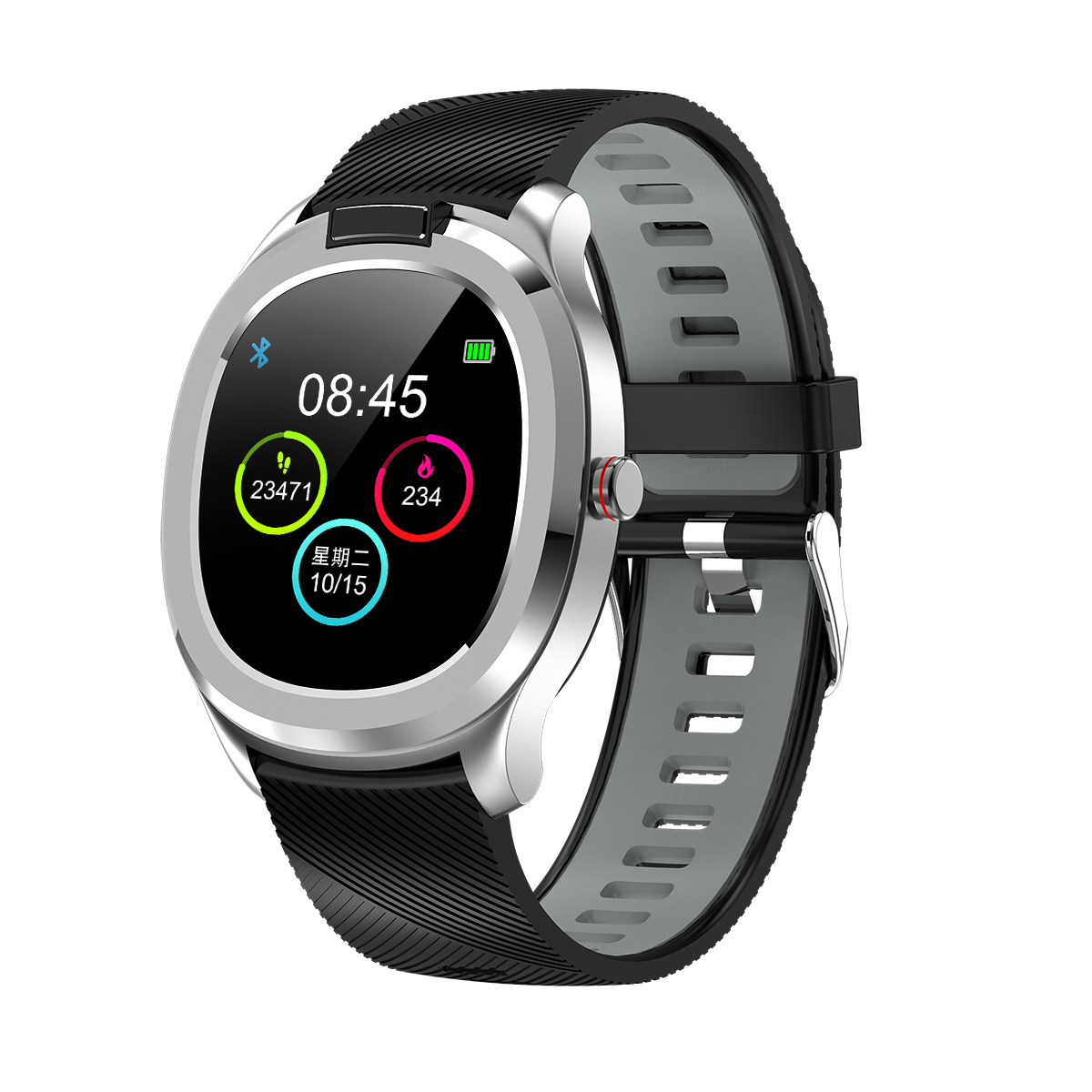 

T01 ECG + PPG Температурный Монитор Тела Сердцетеры Артериальное Давление Smart Watch Fitness Tracker (ТПУ Ремень) - Серебро / Серый