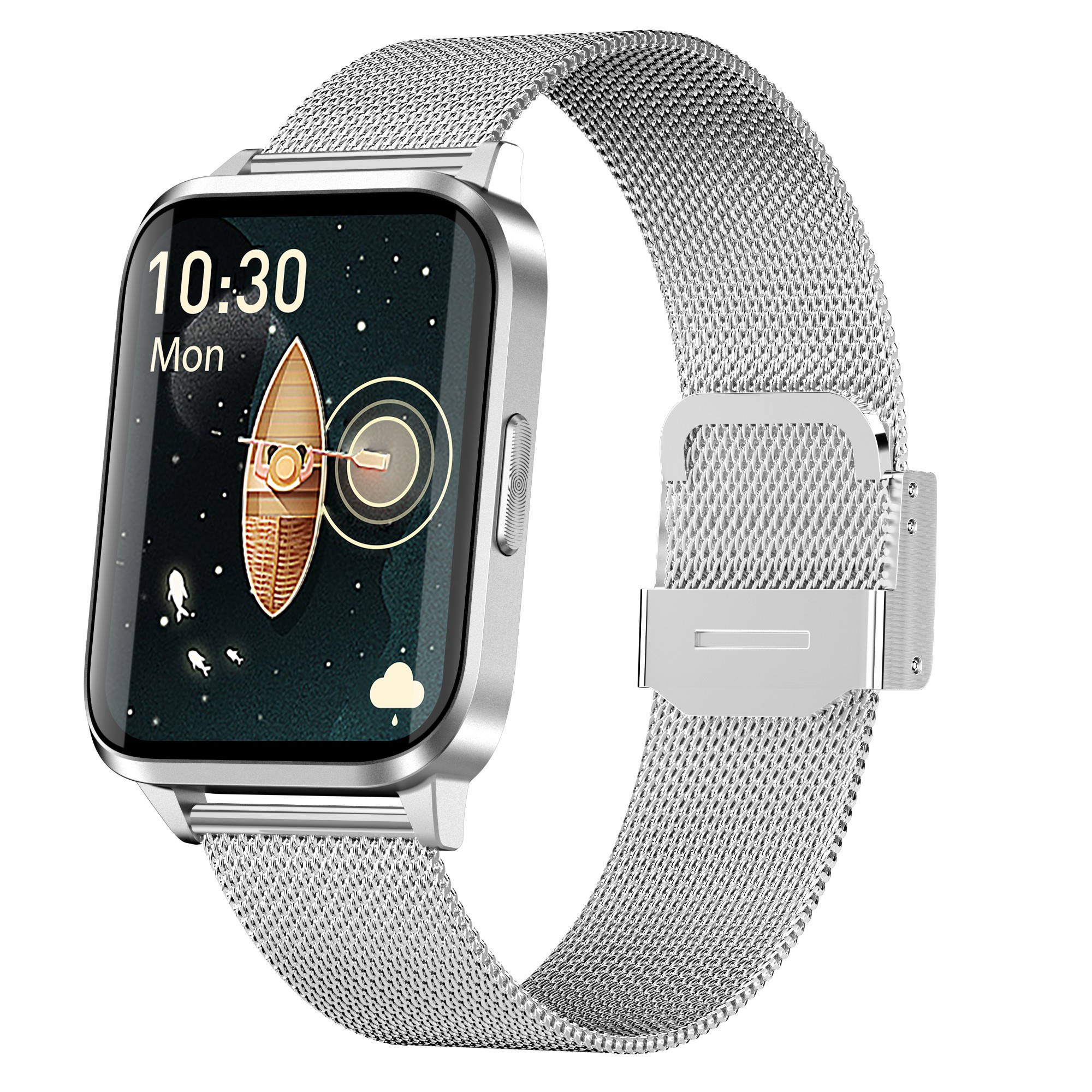 

JM01 1.69 Inch HD Touch Screen Sports Smart Watch Waterproof 24-Hour Heart Rate Body Temperature Monitor, Steel Strap - Silver