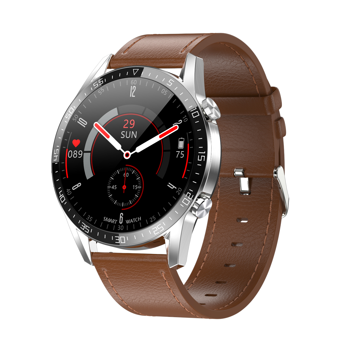

M4 Pro IP68 Водонепроницаемые Bluetooth Call Music Player Fitness Smart Watch Monitor Monitor Monitor - Кожаный Ремешок/коричневый