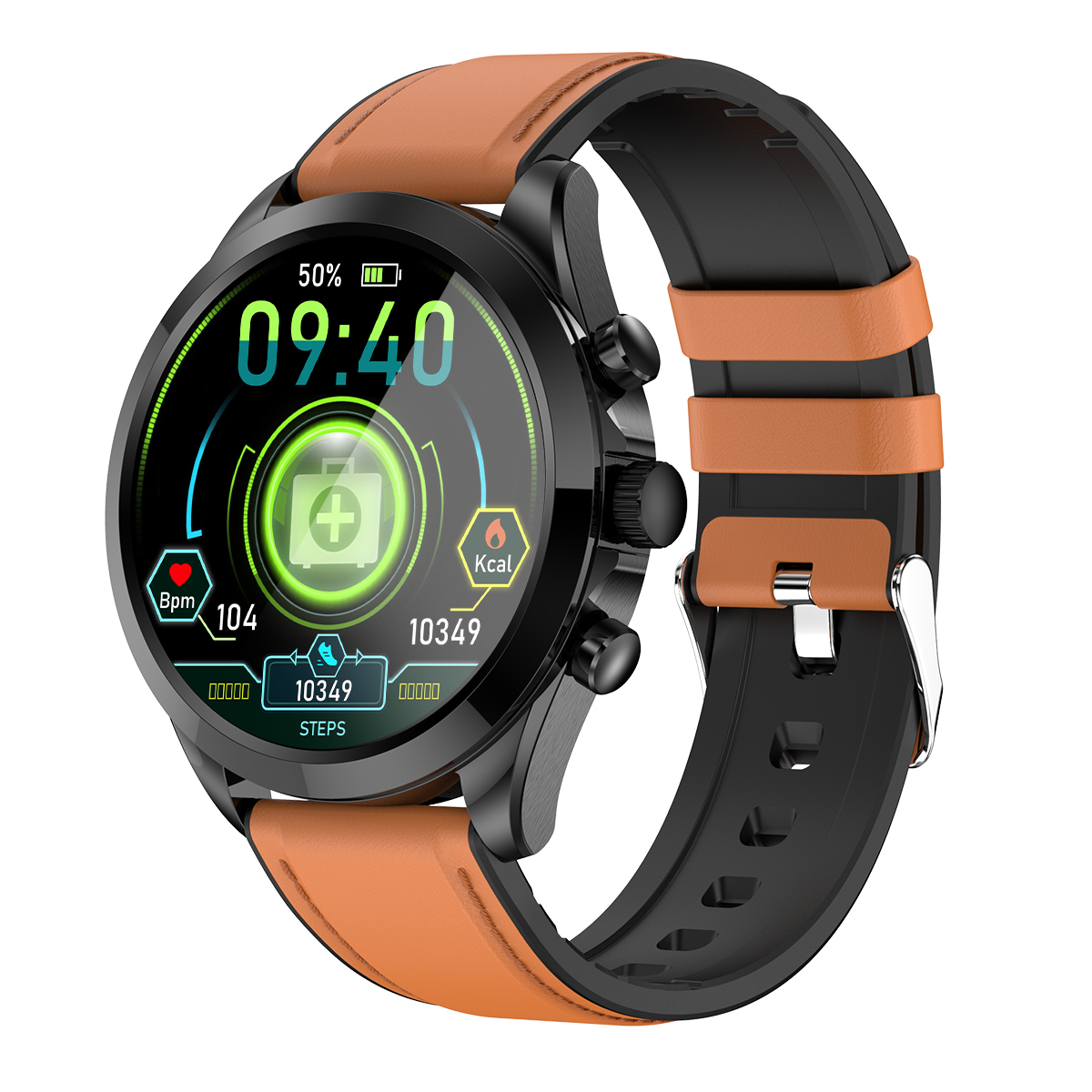 

ET440 Bluetooth Call Smart Watch Ekg HRV Körpertemperaturmonitor Sprachassistent Fitnessarmband, Lederband - Braun