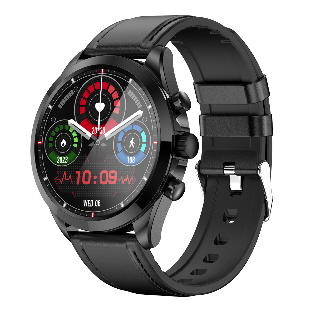 

ET440 Bluetooth Call Smart Watch Ekg HRV Körpertemperaturmonitor Sprachassistent Fitnessarmband, Lederband - Schwarz