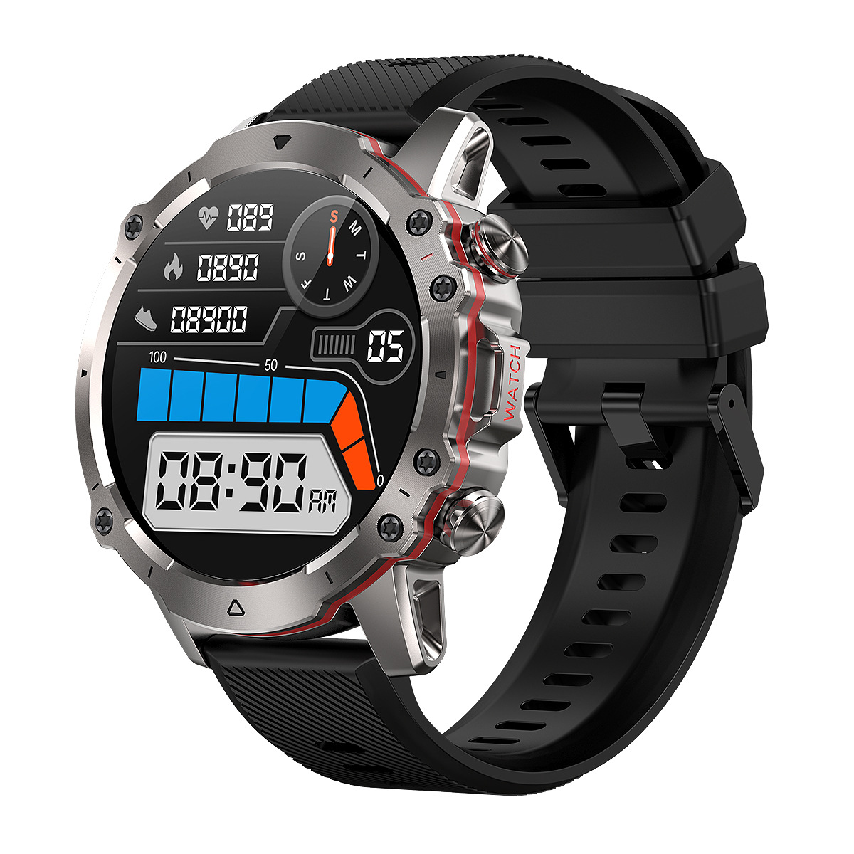 

AK56 1,43-zoll-smart Watch Heart Frequenz Blutdruck Überwachung Bluetooth Calling Sports Smart Bracelet - Silber+schwarz