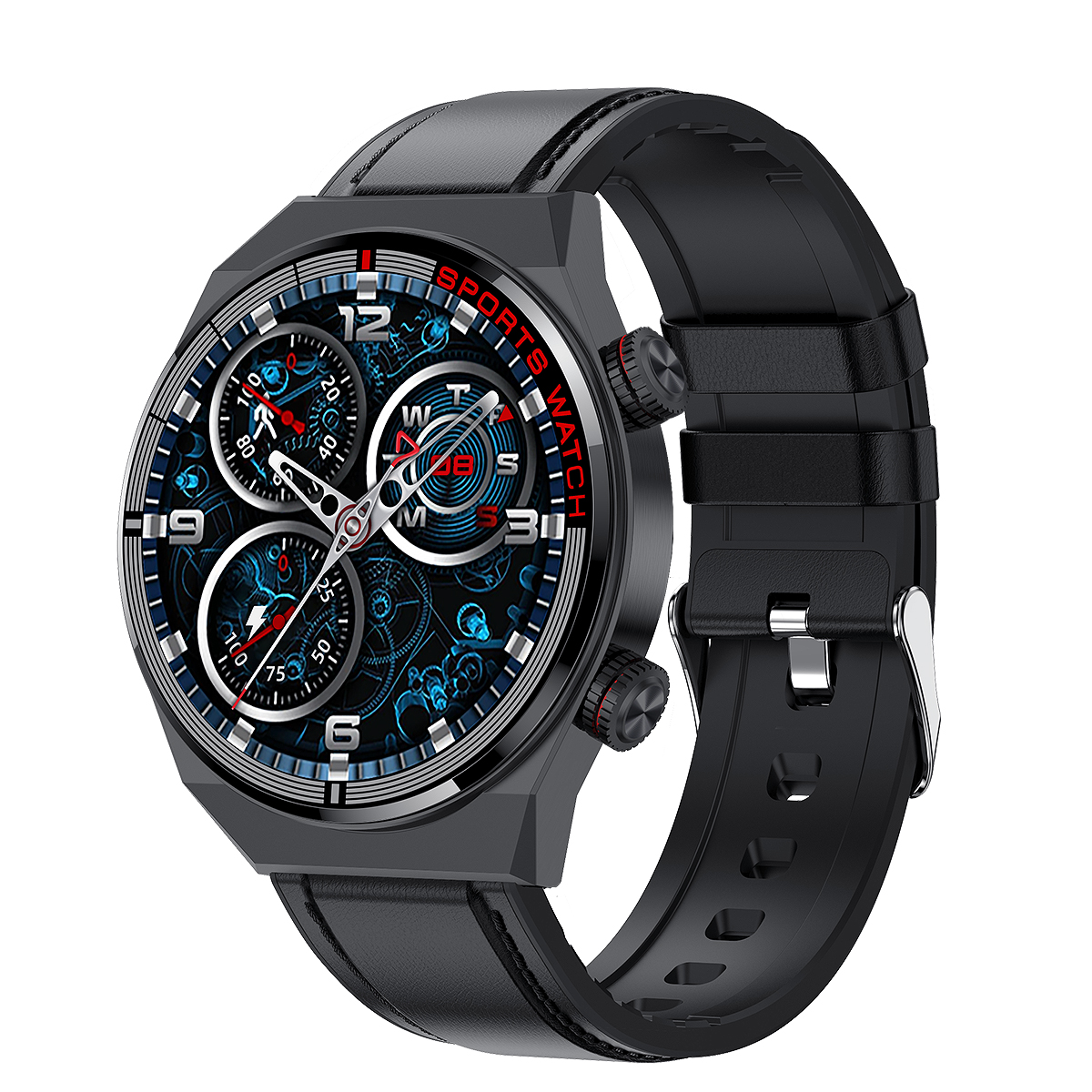 

QW39 1,39-zoll-bildschirm Smart Watch Bluetooth Call IP67 Water of Fitness Electric Watch Mit Gesundheitsüberwachung - Schwarz / Lederriemen
