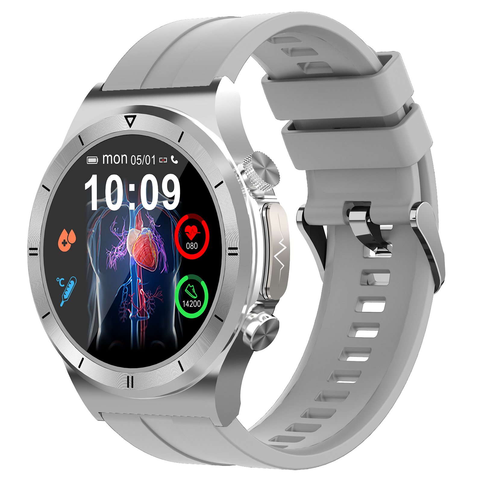 

T30 1,39 Zoll Smart Watch Ekg Blutzucker / Sauerstoffherzfrequenzüberwachung Bluetooth Call Sports Smart Bracelet - Silber+grau