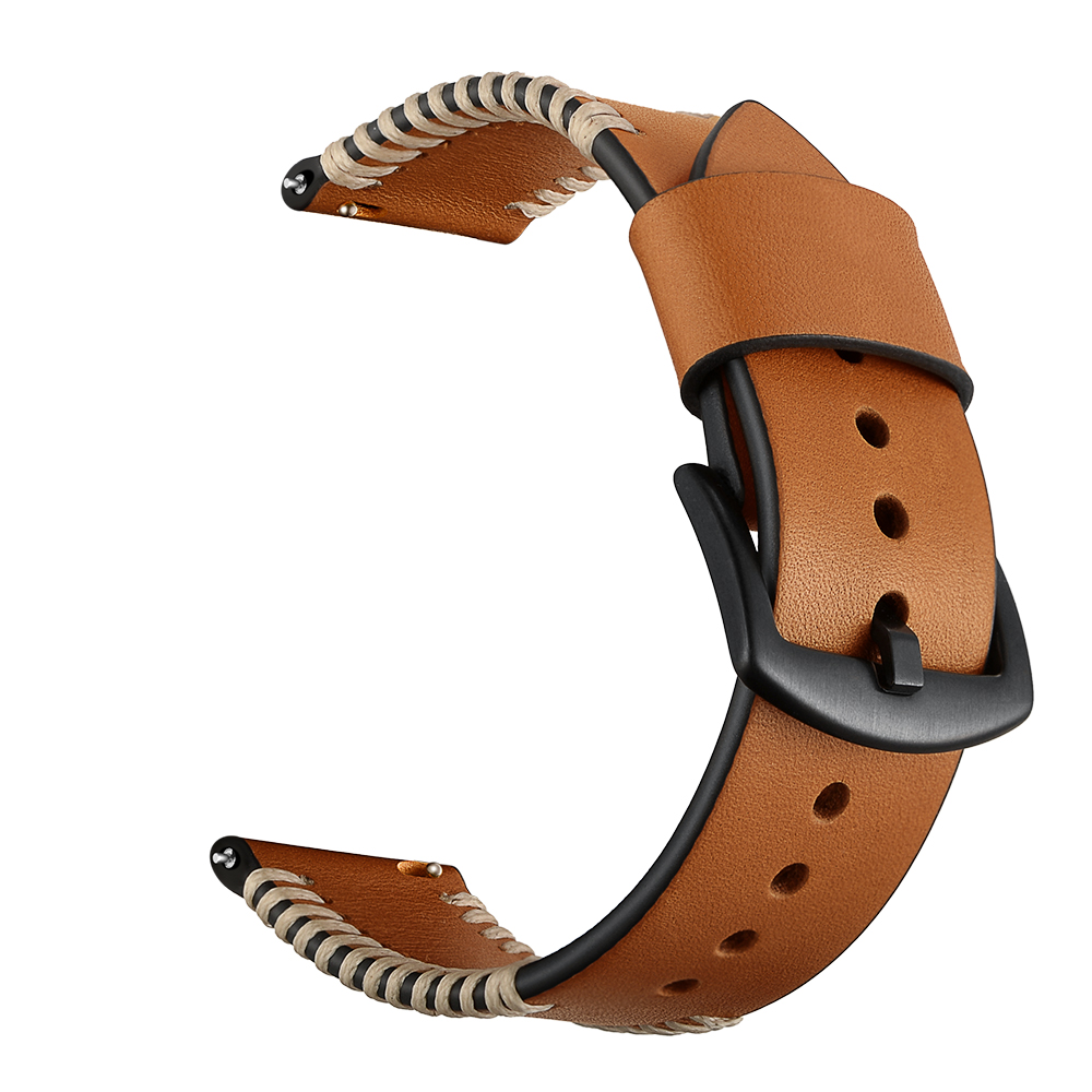 

20mm Pork Ribs Style Genuine Leather Coated Smart Watch Strap for Samsung Galaxy Watch 42mm - Black/Brown, Galaxy Watch 42mm
