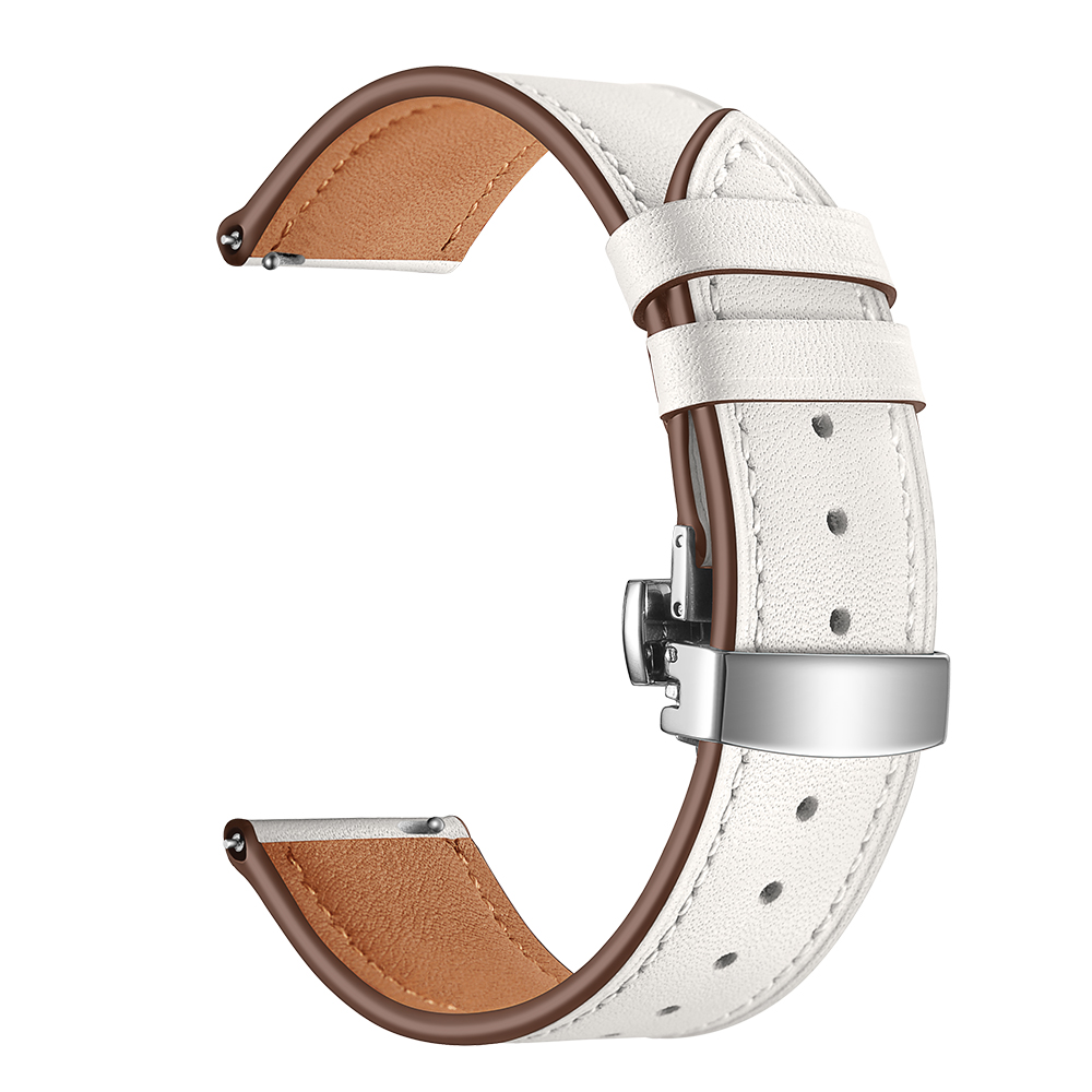 

22mm High-quality Genuine Leather Watch Strap Replacement for Huawei Watch GT1 / 2 / Watch Magic - White+Silver, Huawei Watch GT