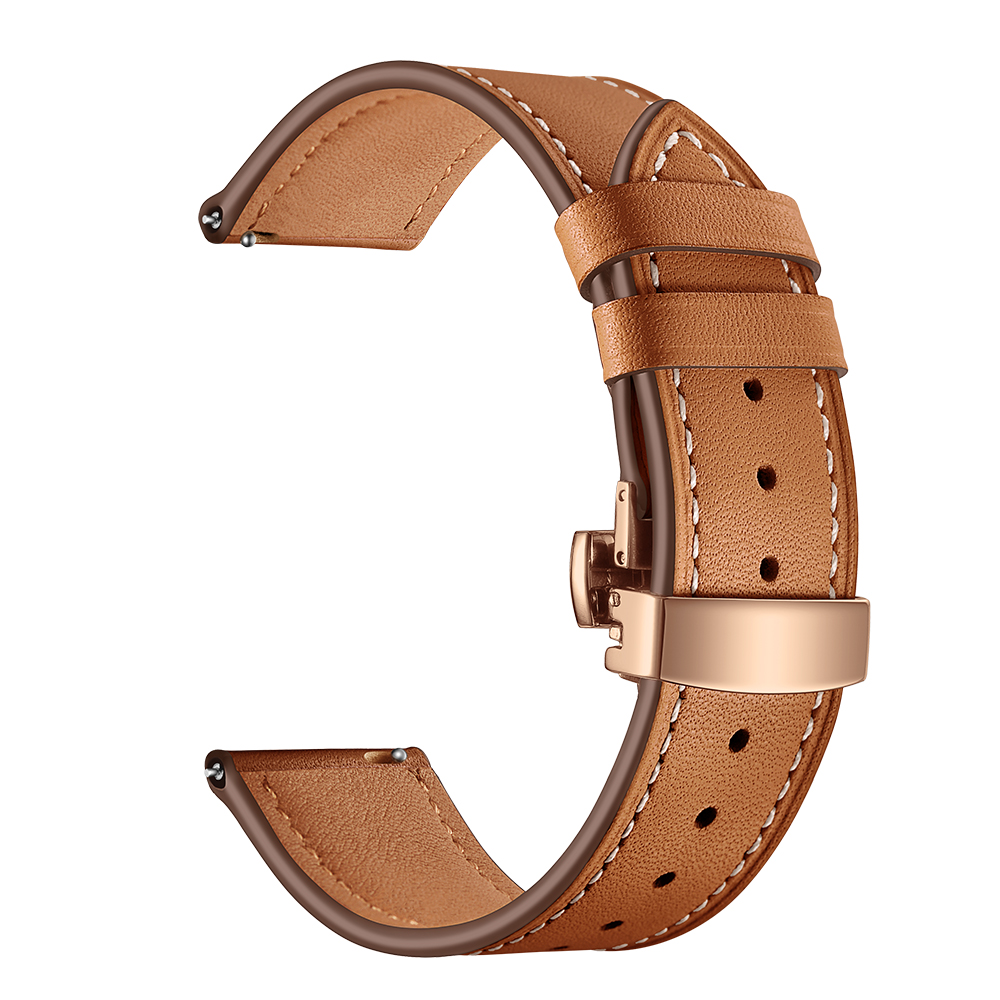 

20mm Genuine Leather Watch Strap for Huami Amazfit GTR 42mm - Rose Gold Butterfly Buckle / Brown, Garmin Vivoactive 3