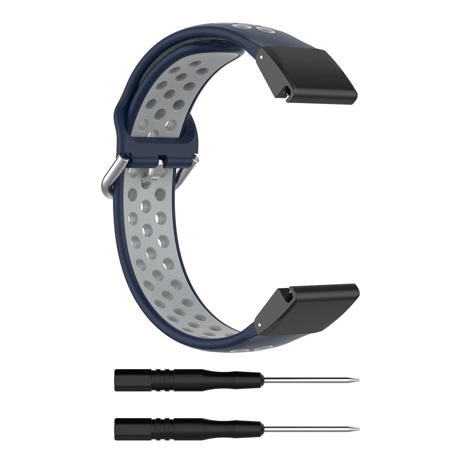 

26 Мм Bi-Color Silicone Smart Watch Band Для Garmin Fenix ​​7x / Fenix ​​6x / Fenix ​​6x GPS / FENIX 6X PRO / FENIX 5X - Темно-синий / Серый, Garmin Fenix 5X