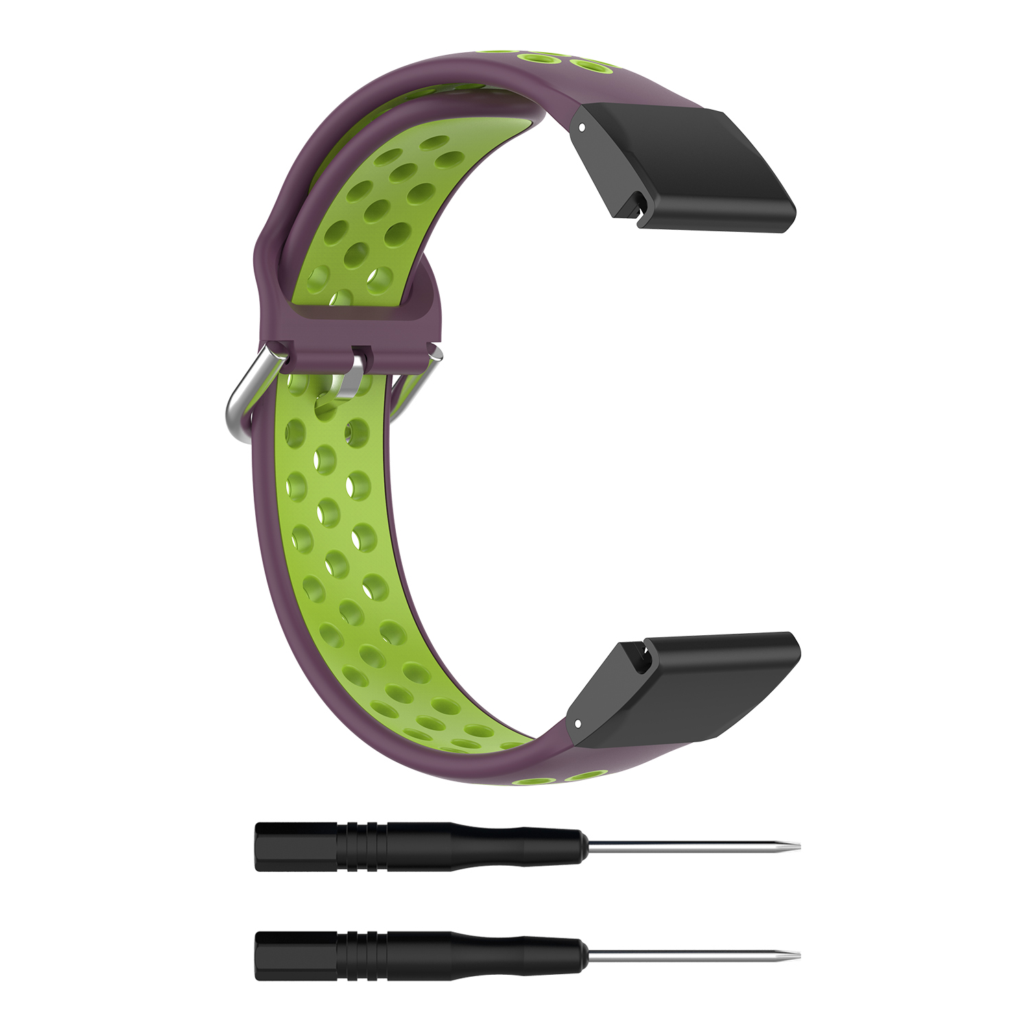 

26mm Bi-color Silicone Smart Watch Band for Garmin Fenix 7X/Fenix 6X/Fenix 6X GPS/Fenix 6X Pro/Fenix 5X - Purple/Fluorescent Green, Garmin Fenix 5X