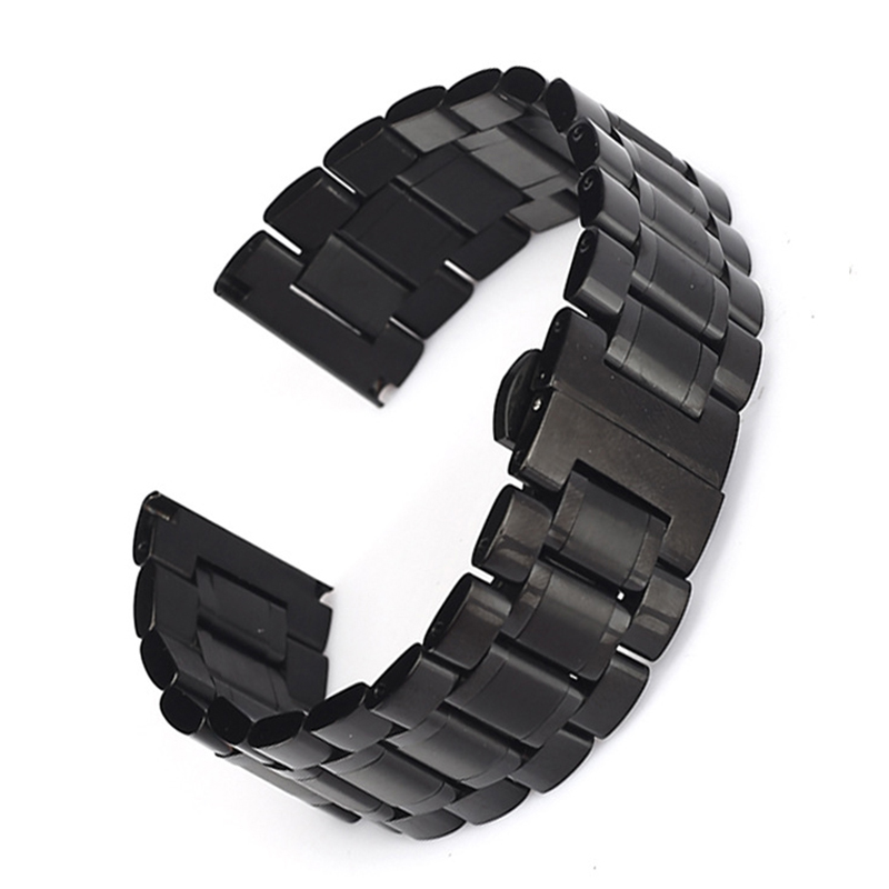 

16mm Flat Head Stainless Steel with Buckle Watch Strap - Black, Universal