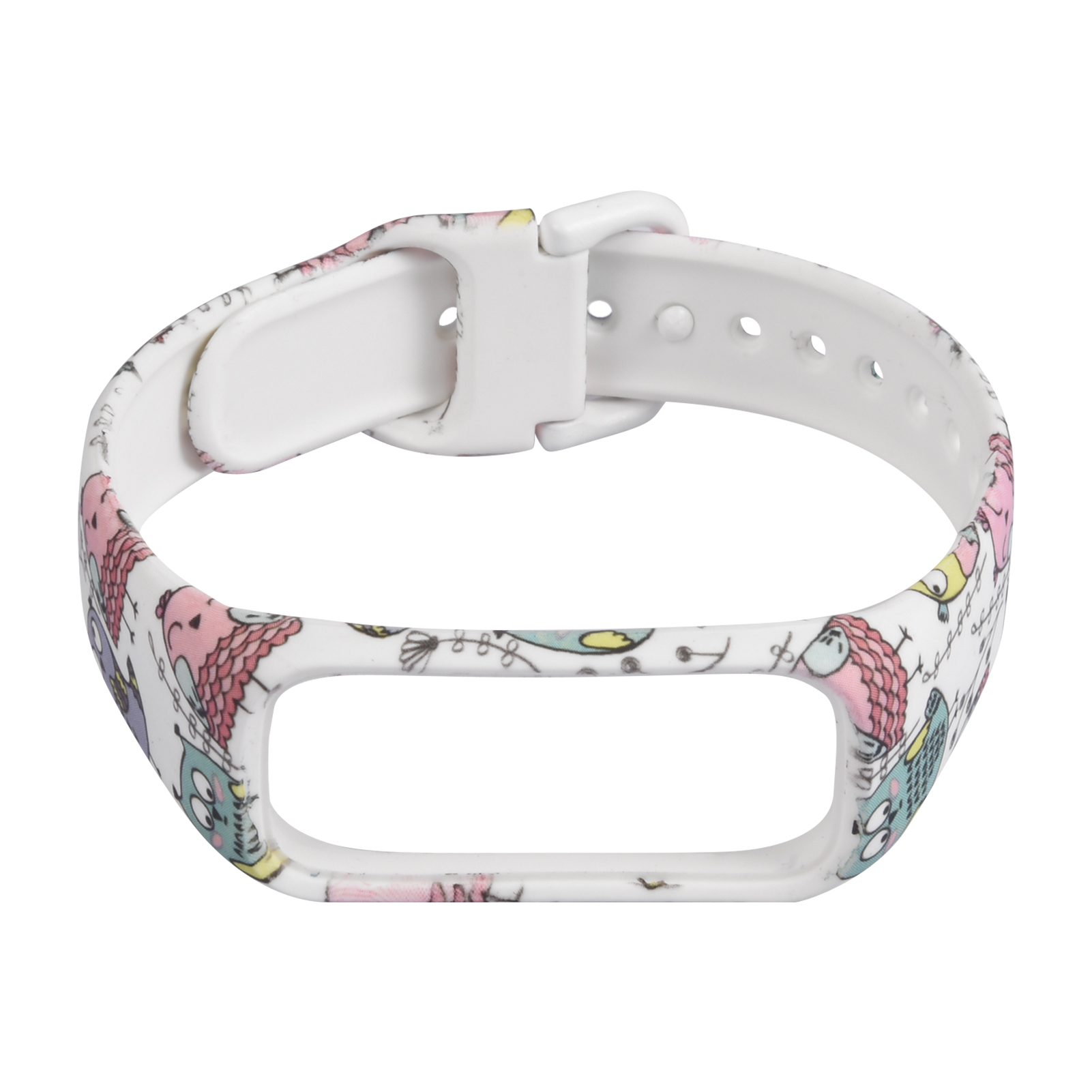 

Patterned Rubber Watch Strap with Frame Protector Band for Samsung Galaxy Fit 2 SM-R220 - White/Owl, Other Phone Models