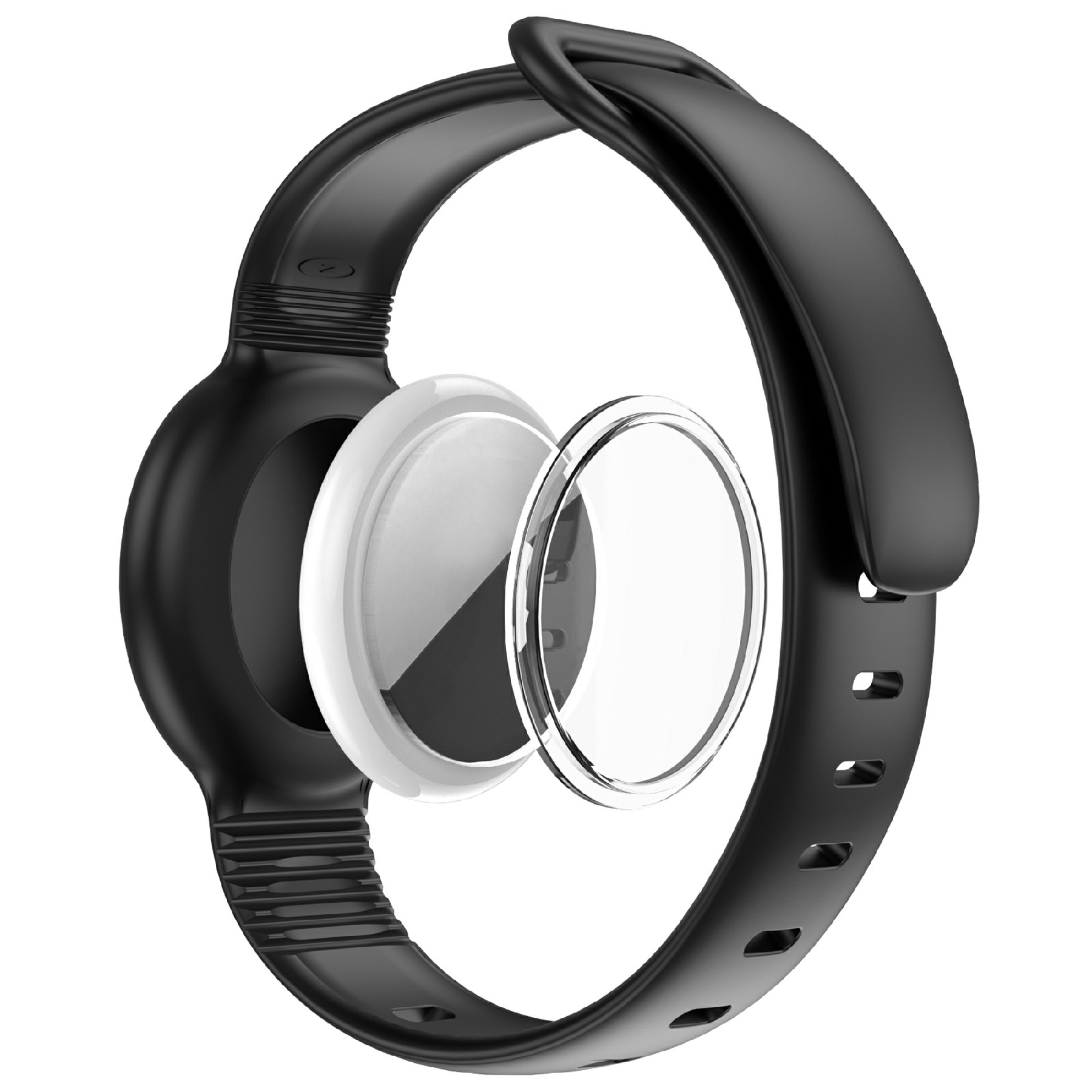 CS27 Watch Strap for Apple AirTag Tracker Protective Case Silicone Wristband for Children Adult - Black