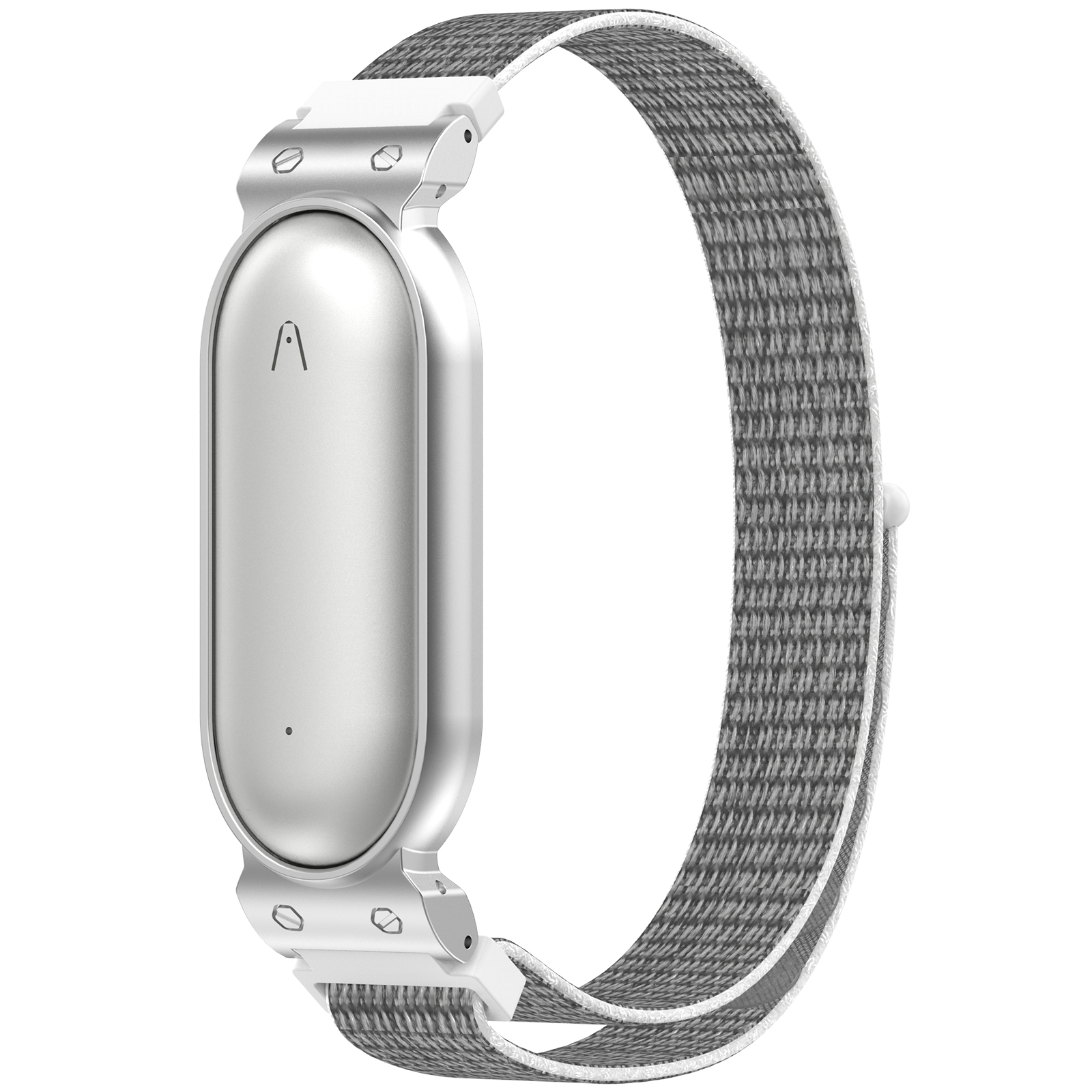 Nylon Band with Metal Frame Case for PLAUD NotePin AI Wearable Voice Recorder Magic Tape Strap - Grey / Silver