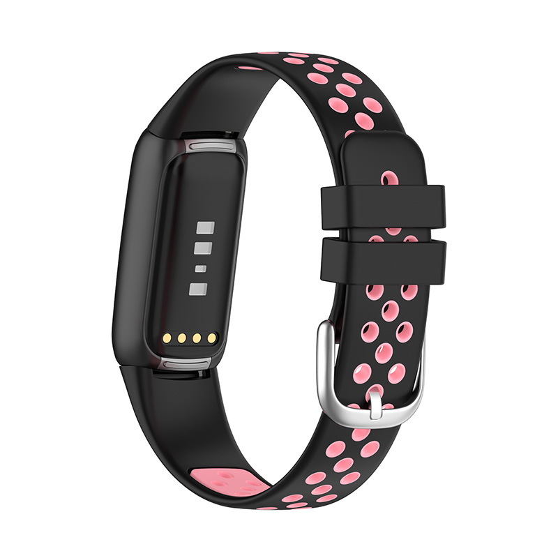 

15.4mm Bi-color Silicone Replacement Wristband Breathable Soft Adjustable Waterproof Strap for Fitbit Luxe / Special Edition - Black/Pink, Other Smartwatch Models