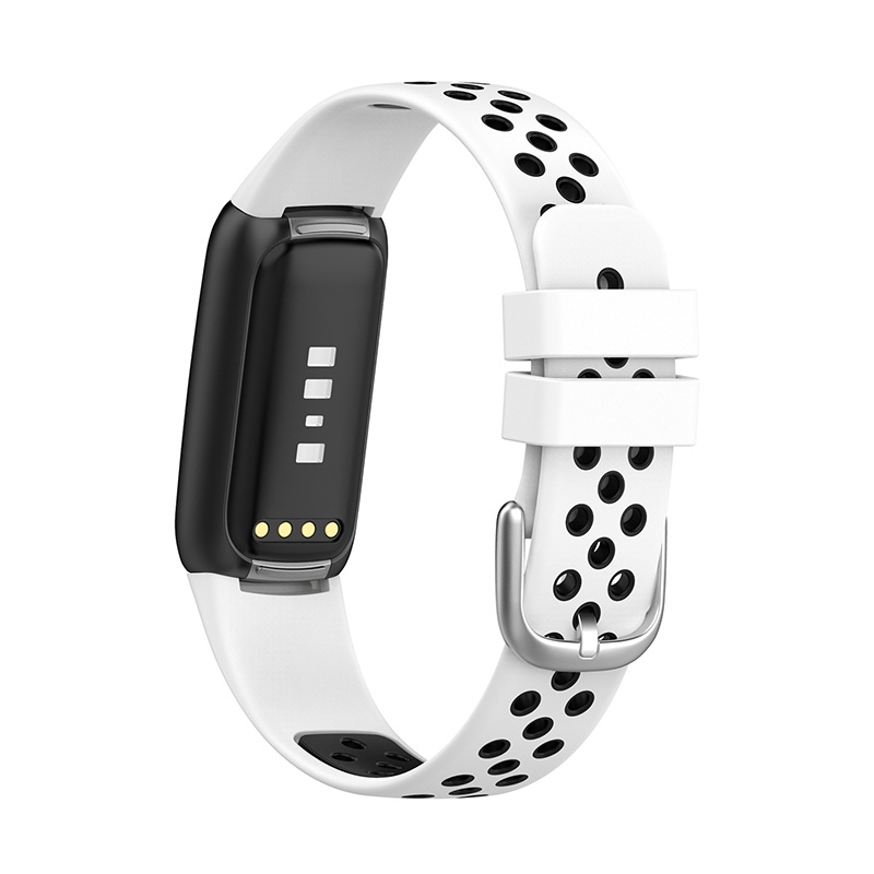 

15.4mm Bi-color Silicone Replacement Wristband Breathable Soft Adjustable Waterproof Strap for Fitbit Luxe / Special Edition - White/Black, Other Smartwatch Models