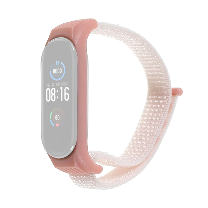 

Loop Fastener Adjustable Nylon Watch Band Strap Replacement for Xiaomi Mi Band 3/4/5 - Pink/White, Xiaomi Mi Band 3