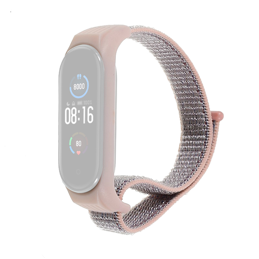 

Loop Fastener Adjustable Nylon Watch Band Strap Replacement for Xiaomi Mi Band 3/4/5 - Pink/Grey, Xiaomi Mi Band 3
