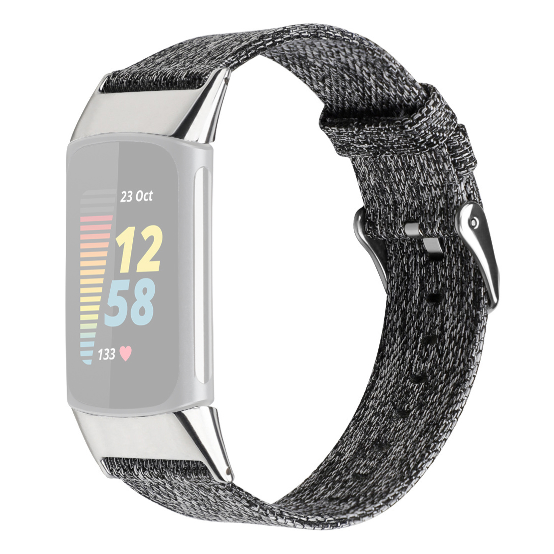 

Woven Texture Nylon Watch Strap Adjustable Wristband Replacement for Fitbit Charge 5, Size S - Black/Grey, Fitbit Charge 5