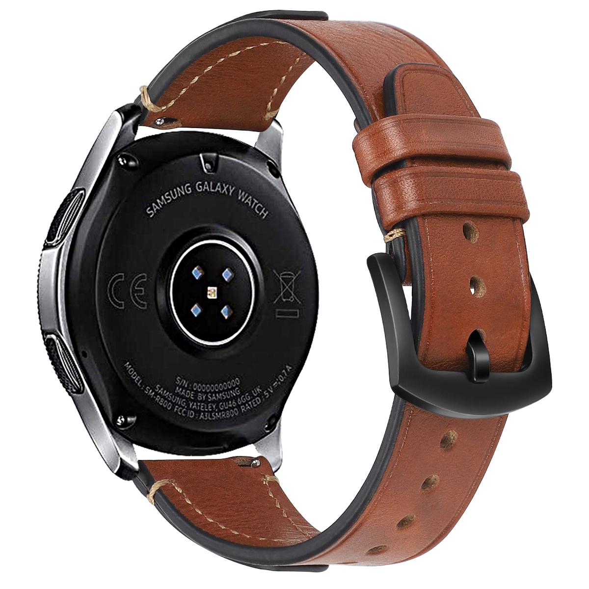 

Sweat-proof 22mm Smart Watch Strap Top Layer Cowhide Genuine Leather Watchband for Samsung Galaxy Watch 46mm/Huawei Watch GT 2 46mm - Brown, Galaxy Watch3 45mm