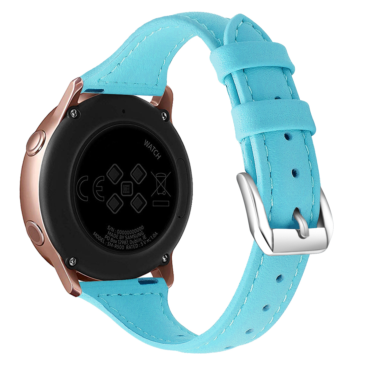 

20mm Genuine Leather Smart Watch Band Adjustable Strap for Samsung Galaxy Watch Active/Watch3 41mm/Gear S2 - Blue, Galaxy Watch Active2 40mm